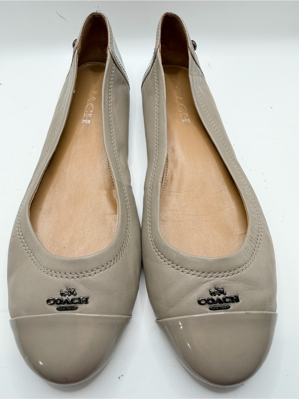 Coach Taupe Leather Cap-Toe Ballet Flats